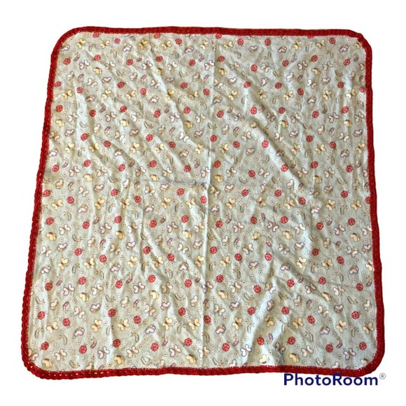 Bugs Butterfly Caterpillar Flowers Crochet Baby Security Blanket Lovey Red Blue - Picture 1 of 13